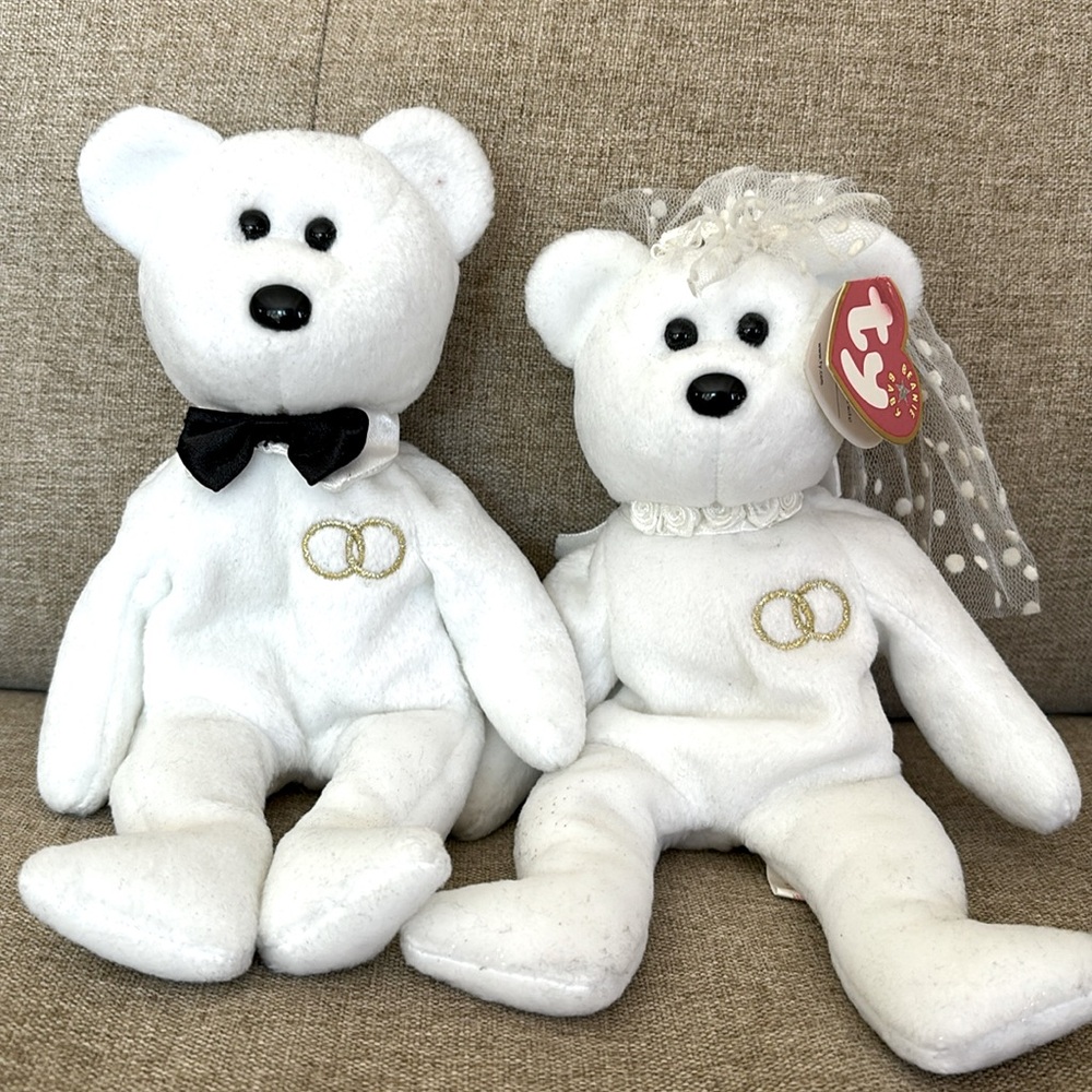 🧸Ty Beanie Babies Bride & Groom Wedding Bears Set w/ Tags Vintage Plush Pair